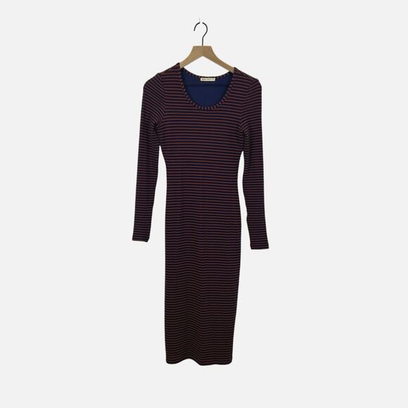 Marine Layer Lexi Rib Long Sleeve Navy Striped Midi Dress Women’s Size Small - Picture 3 of 8